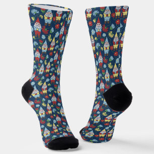 Garden Gnomes und Blume Navy Blue Gemustert Socken