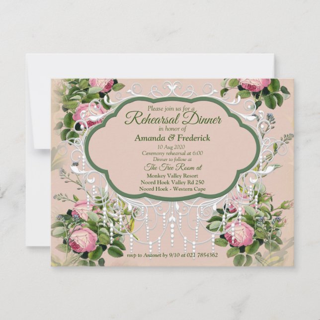 Garden Green - Soft Pink Roses Probe Dinner Einladung (Vorderseite)