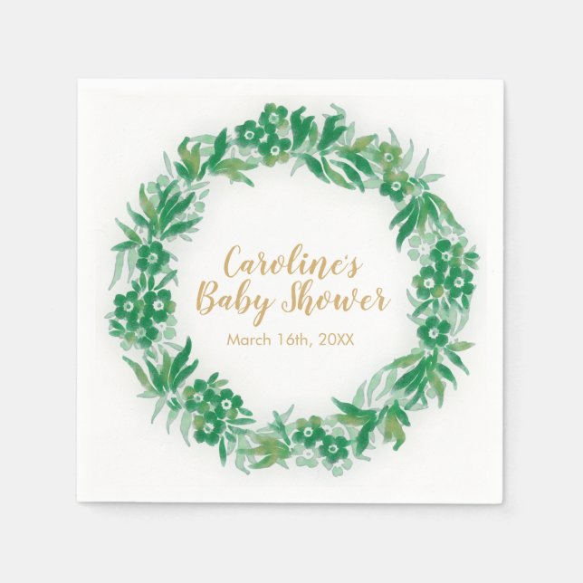 Garden Greenery Baby Dusche Napkin Grün und Gold Serviette (Vorderseite)