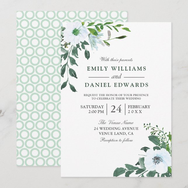 Garden Greenery Elegante Hochzeit Einladung (Vorne/Hinten)