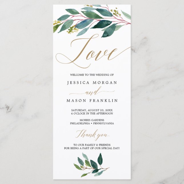 Garden Grüntöne Wedding Program - Liebe Programm (Vorderseite)