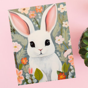 Garden Gruß: Weiße Kaninchenfloralpostkarte Postkarte