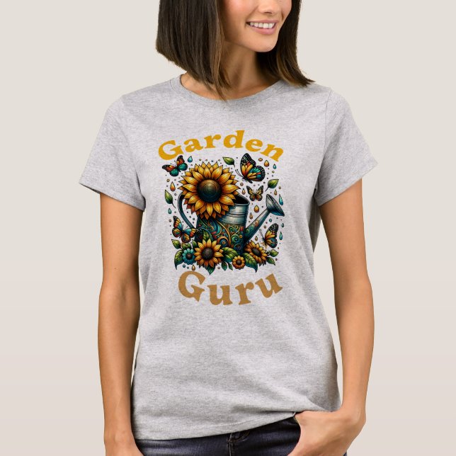 Garden Guru Wassersport Dose und Sonnenblumen Grau T-Shirt (Vorderseite)