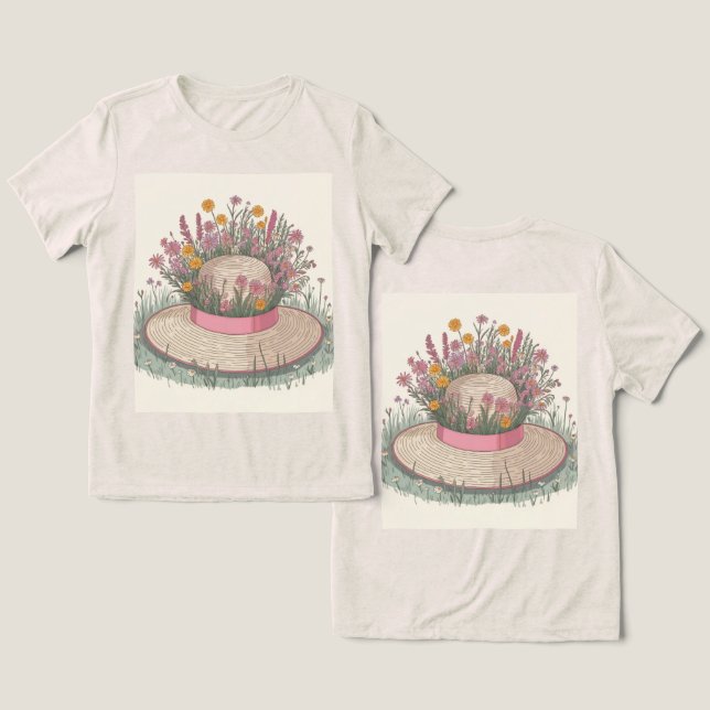 Garden Hat Blume Creme Tri-Blend Shirt (Design Vorderseite & Rückseite)