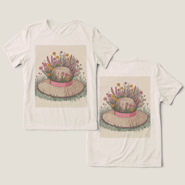 Garden Hat Blume Creme Tri-Blend Shirt (Design Vorderseite & Rückseite)
