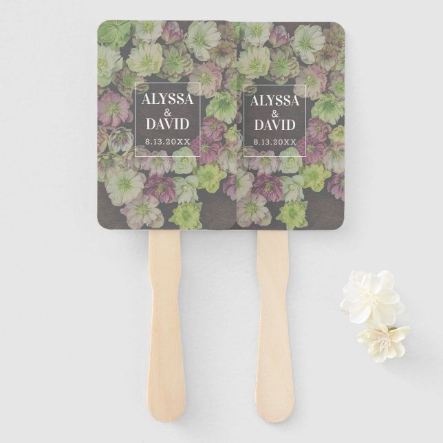 Garden Hellebore Wood und White Wedding Fan Fächer (Vorne und Hinten)