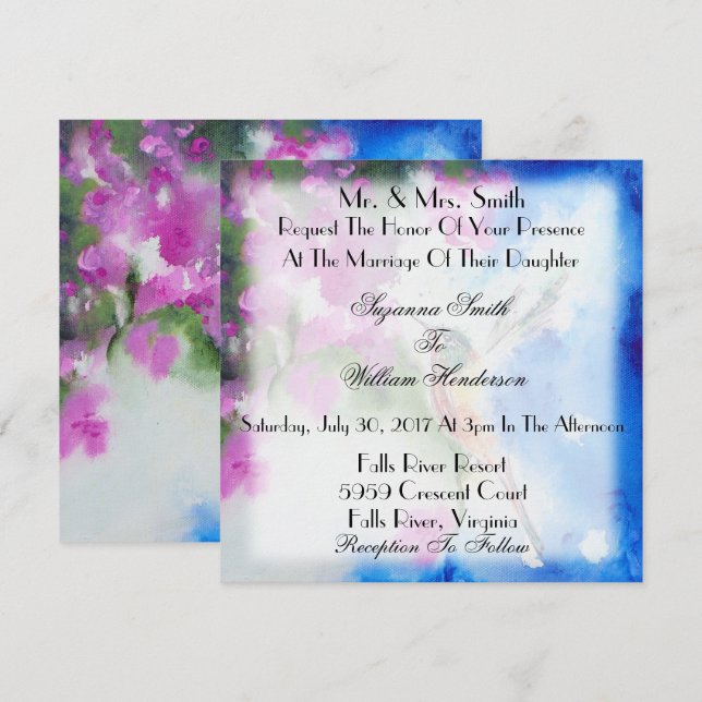 Garden Hummingbird Elegant Wedding Invitations (Devant / Derrière)
