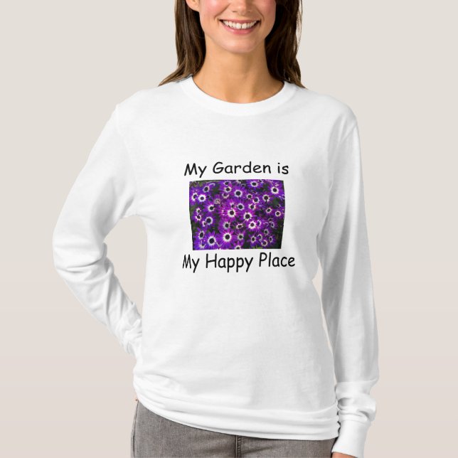 Garden ist My Happy Place Lila Blume T-Shirt (Vorderseite)