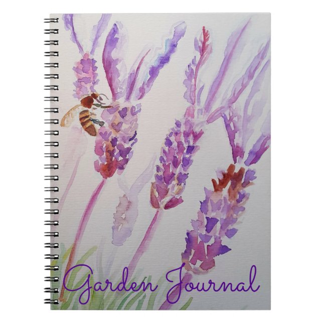 Garden Journal Lavender Bee Watercolor Notebook Notizblock (Vorderseite)