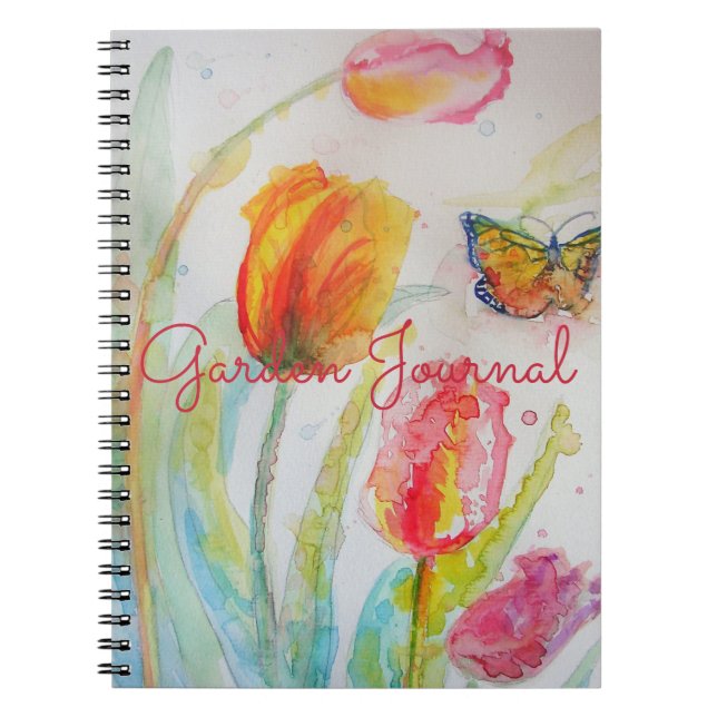 Garden Journal Tulip Floral Watercolor Notebook Notizblock (Vorderseite)