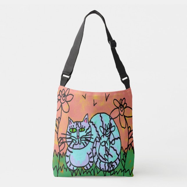 Garden Kitty Abstrakt Cat Art Traumtasche Tragetaschen Mit Langen Trägern (Vorderseite)