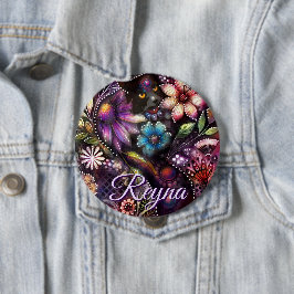 Garden Kitty Cat Floral Abstract Personalized Button