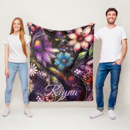 Garden Kitty Cat Floral Abstract Personalized Fleecedecke