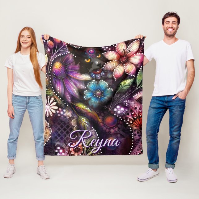 Garden Kitty Cat Floral Abstract Personalized Fleecedecke (Beispiel)