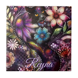 Garden Kitty Cat Floral Abstract Personalized Fliese