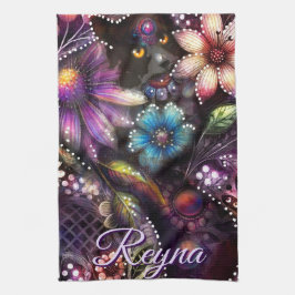 Garden Kitty Cat Floral Abstract Personalized Geschirrtuch