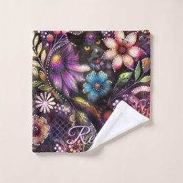 Garden Kitty Cat Floral Abstract Personalized Waschlappen