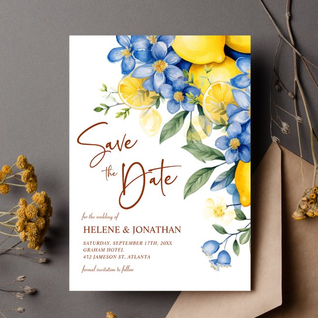 Garden Lemon Frische Pasta machen Save The Date (Garden Lemon Watercolor Floral Elegant Wedding Save The Date)