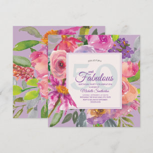 Garden Lila Pink Floral 50 und fabelhaft Einladung
