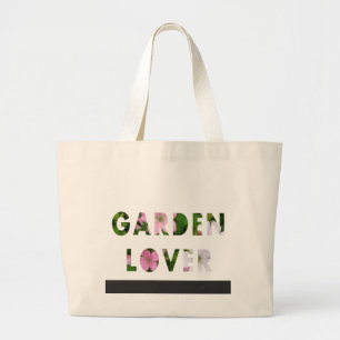 Garden Lover Floral Text Rosa Grün Jumbo Stoffbeutel