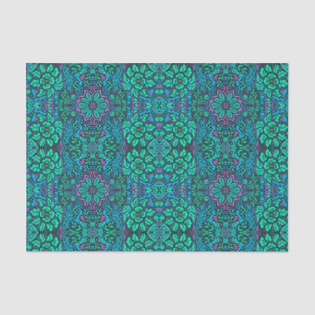 Garden Magic Blume Bohemisch Arabesque Minze Green Seidenpapier (Vorderseite)