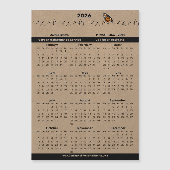 Garden Maintenance Service Magnetic 2026 Calendar Magnetkarte (Vorderseite)