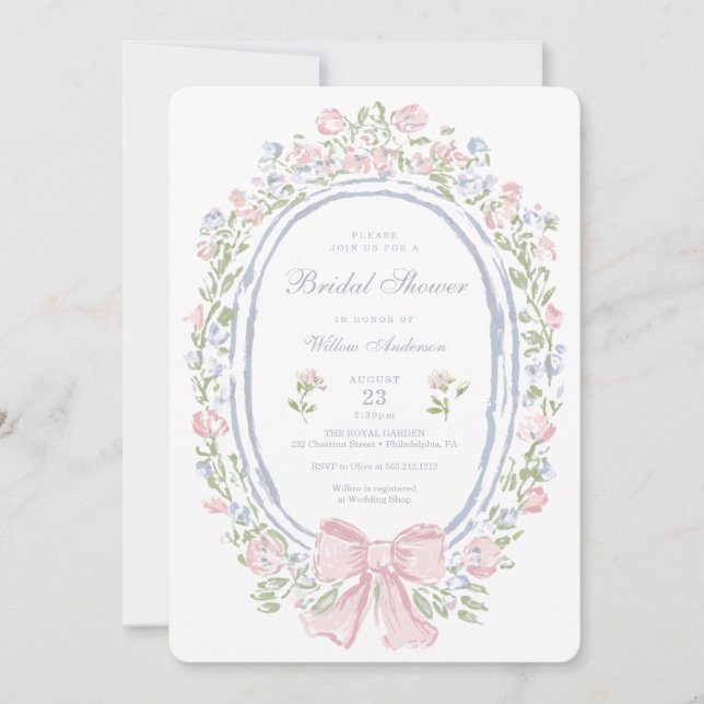 Garden Manor Painted Flowers Bridal Shower Einladung (Vorderseite)