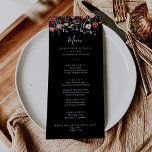 Garden Multicolor Wildblume Abendessen Menükarte<br><div class="desc">Diese vielfarbige Wildblume-Dinner-Karte eignet sich ideal für eine rustikale Hochzeit. Das Design umfasst eine bunte Auswahl an rosa,  rot,  lila,  gelb,  weiß,  violett,  rot,  bordeauxfarbenen Blume in schwarzem Hintergrund. Dieses Menü kann für Hochzeitsempfang,  Probe Dinner,  Brautparty oder jede Veranstaltung verwendet werden.</div>