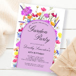 Garden Party Aquarell Wildblume 40. Geburtstag Einladung<br><div class="desc">Ein lila Boho-Boho-Bogen umgibt Ihre 40. Geburtstagsdetails des Party. Farbenfrohe Wildblumen fügen eine blumengeschmückte Touch in lila, orange-gelb und rot hinzu. Classic Skript fügt eine klassische Touch hinzu, die auch weiblich ist. Der Rücken ist tief lila mit einem subtilen, Zickzack Wasserfarben-Muster. Dieses Element koordiniert die Hübsche Lila Wildblume-Auflistung. Es enthält...</div>