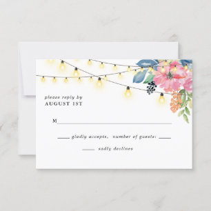 Garden Party Blume & Twinkle Lights Blue Wedding RSVP Karte