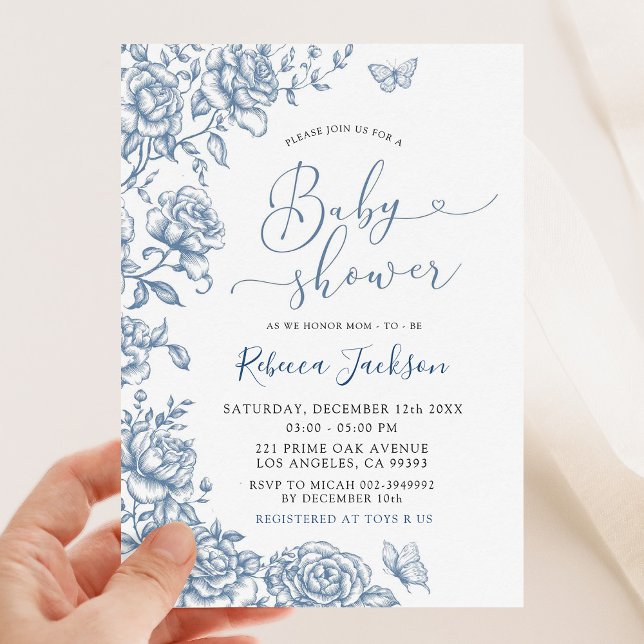 Garden Party Dusty Blue Chinoiserie Babydusche Einladung (Von Creator hochgeladen)