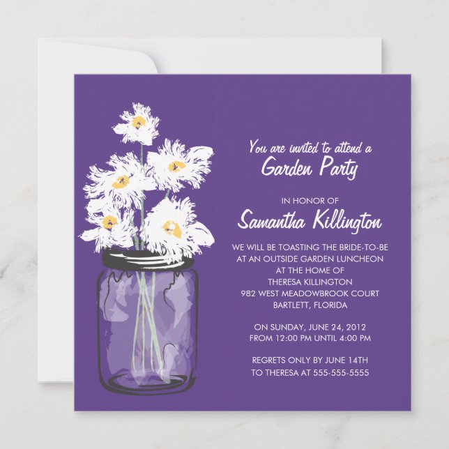 Garden Party Mason Jar & White Daisies Einladung (Vorderseite)