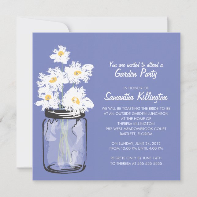 Garden Party Mason Jar & White Daisies Einladung (Vorderseite)