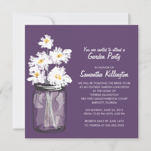 Garden Party Mason Jar & White Daisies Einladung (Vorderseite)