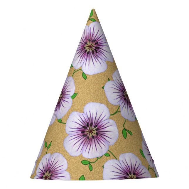Garden Party Violette Blumen auf jeder Farbe Partyhütchen (Vorderseite)