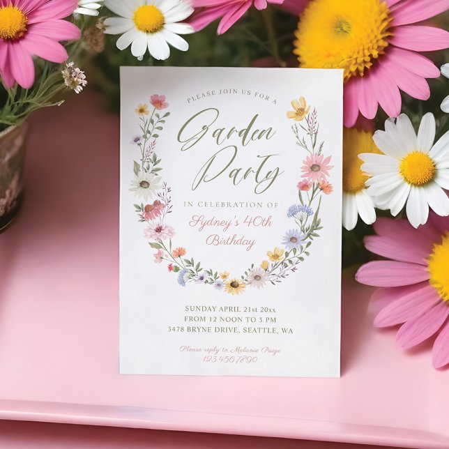 Garden Party Wasserfarbene Wildblume Florenz Gebur Einladung (Garden Party Watercolor Wildflower Floral Birthday Invitation)