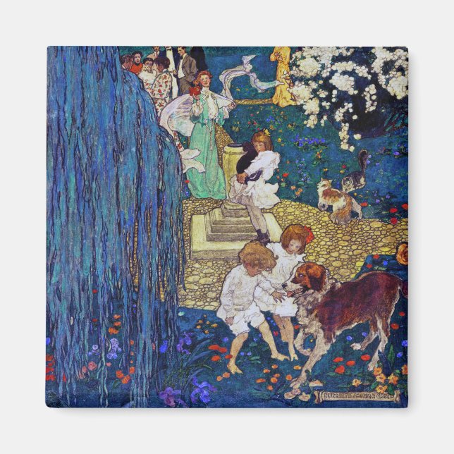 Garden Party with Dog & Cat, Jessie Willcox Smith Magnet (Vorne)