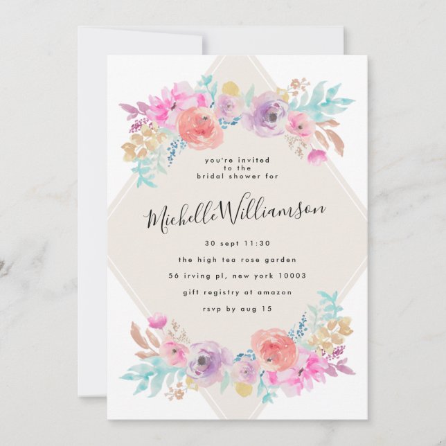 Garden Pastel Blume Hochzeit Brautparty Einladung (Vorderseite)