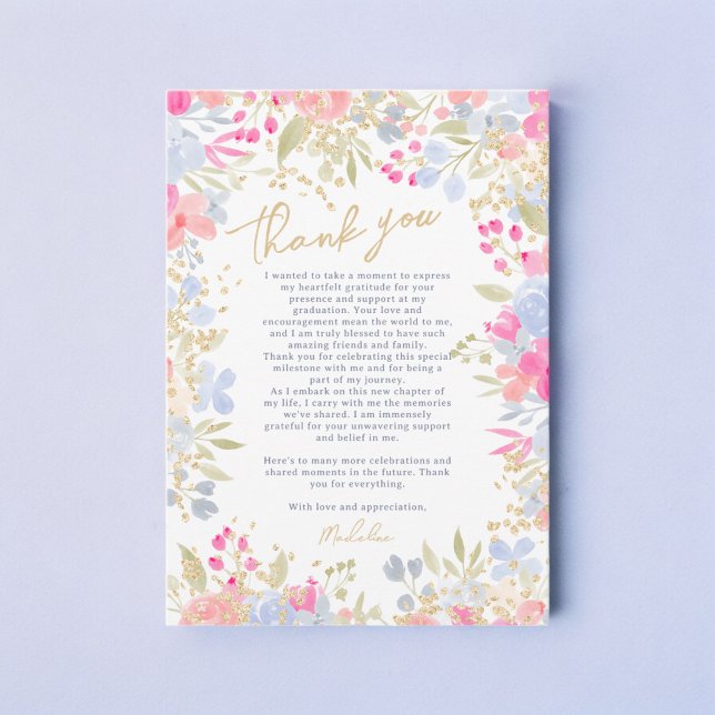Garden pastel wildflowers 3 photos graduation dankeskarte (Garden pastel wildflowers 3 photos graduation thank you card)