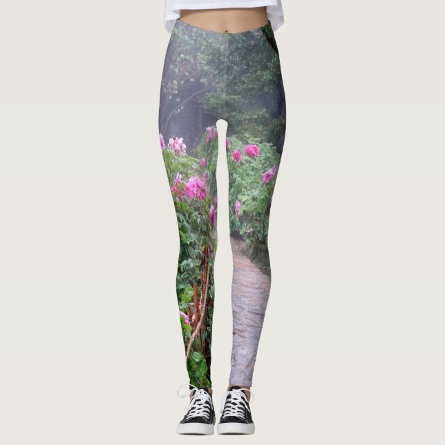 Garden Pathway in Bloom kreiert natürliche Farbe Leggings (Vorderseite)