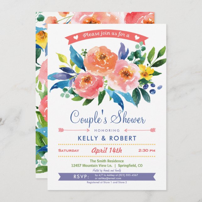 Garden Peonies Couple's Shower Invitation (Devant / Derrière)