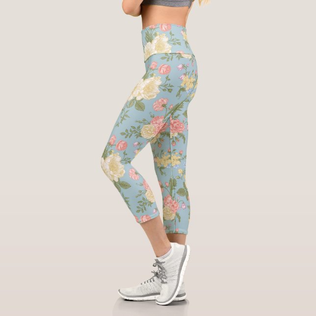 Garden Peony Floral Pattern Capri Leggings (Links)