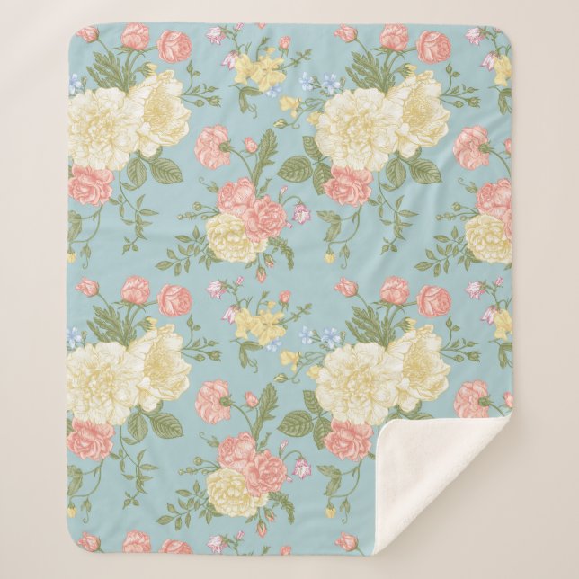 Garden Peony Floral Pattern Sherpadecke (Vorderseite)