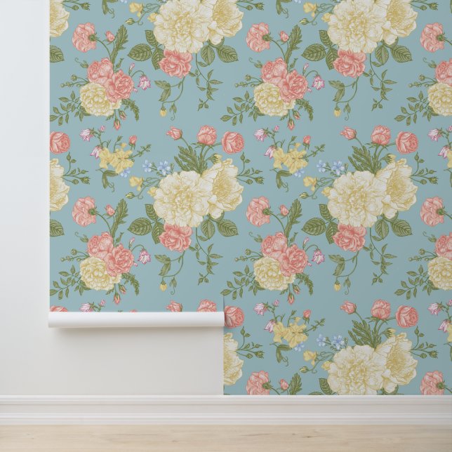 Garden Peony Floral Pattern Tapete (Anwendung)