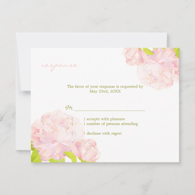 Garden Peony Pink Wedding RSVP Card Karte (Vorderseite)