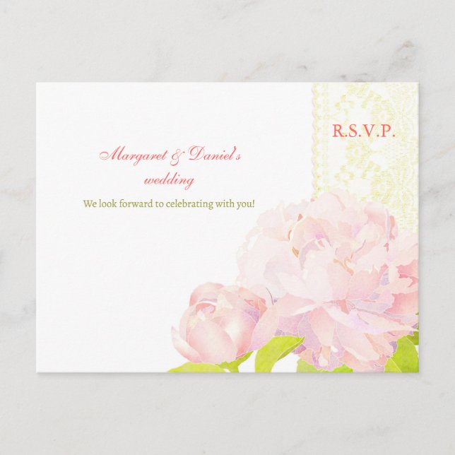 Garden Peony Summer Wedding RSVP Einladungspostkarte (Vorderseite)