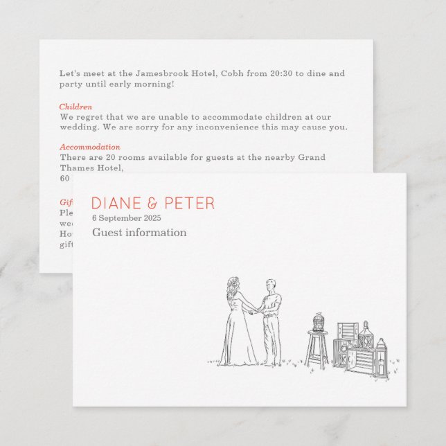 Garden Picnic Minimalistisch Black and White Weddi Begleitkarte (Vorne/Hinten)