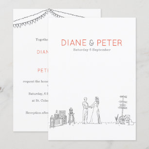 Garden Picnic Minimalistisch Black and White Weddi Einladung
