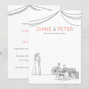 Garden Picnic Minimalistisch Black and White Weddi Einladung