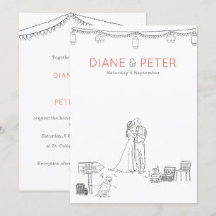 Garden Picnic Minimalistisch Black and White Weddi Einladung